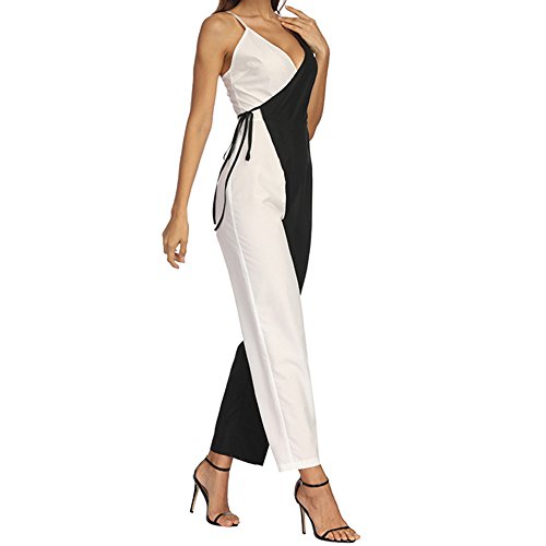 FAMILIZO Monos Mujer Fiesta Elegantes Cortos Verano Monos Mujer Largos Ajustado Mujer Color Que Empareja Sin Mangas Mono Casual Clubwear Pantalones Anchos De Pierna