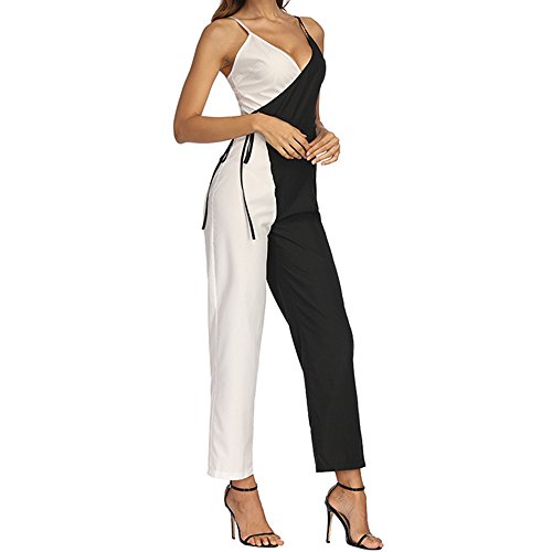 FAMILIZO Monos Mujer Fiesta Elegantes Cortos Verano Monos Mujer Largos Ajustado Mujer Color Que Empareja Sin Mangas Mono Casual Clubwear Pantalones Anchos De Pierna
