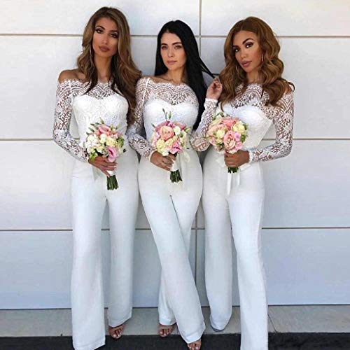 FAMILIZO Monos Mujer Fiesta Elegantes Cortos Verano Monos Mujer Largos Ajustado Mujeres Encaje Sexy De Hombro Sin Mangas Mampara Mono Playsuit S