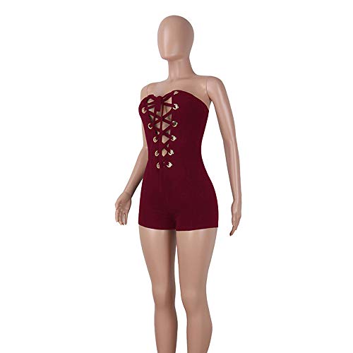 FAMILIZO Monos Mujer Fiesta Elegantes Cortos Verano Monos Mujer Largos Ajustado Sexy Mujeres Verano De Hombro con Cordones Corto Sólido Corto Jumpsuit Mameluco We/S