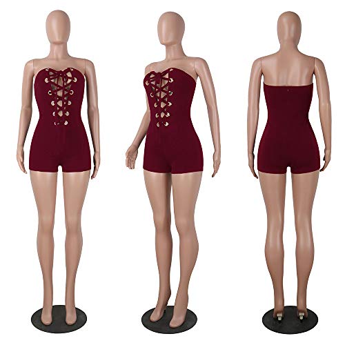 FAMILIZO Monos Mujer Fiesta Elegantes Cortos Verano Monos Mujer Largos Ajustado Sexy Mujeres Verano De Hombro con Cordones Corto Sólido Corto Jumpsuit Mameluco We/S