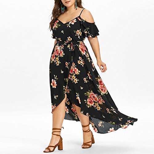 FAMILIZO -Vestidos De Fiesta Mujer Largos Elegantes Vestidos Largos De Fiesta Mujer Tallas Grandes Vestidos Manga Corta Mujer Sin Hombro Vestidos Mujer Vestidos Mujer Verano Flores (5XL, Negro)