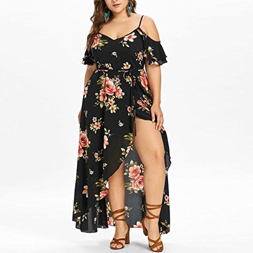 FAMILIZO -Vestidos De Fiesta Mujer Largos Elegantes Vestidos Largos De Fiesta Mujer Tallas Grandes Vestidos Manga Corta Mujer Sin Hombro Vestidos Mujer Vestidos Mujer Verano Flores (5XL, Negro)