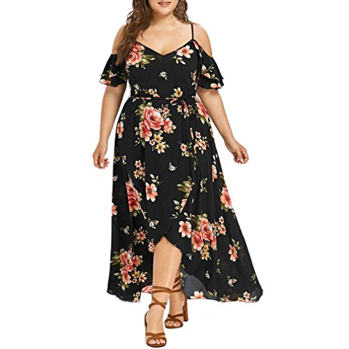 FAMILIZO -Vestidos De Fiesta Mujer Largos Elegantes Vestidos Largos De Fiesta Mujer Tallas Grandes Vestidos Manga Corta Mujer Sin Hombro Vestidos Mujer Vestidos Mujer Verano Flores (5XL, Negro)