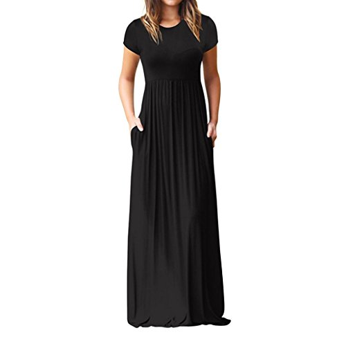 FAMILIZO -Vestidos De Fiesta Mujer Largos Elegantes Vestidos Largos De Fiesta Mujer Tallas Grandes Vestidos Mujer Verano Largo Casual Vestidos Manga Corta Mujer Fiesta (2XL, Negro)