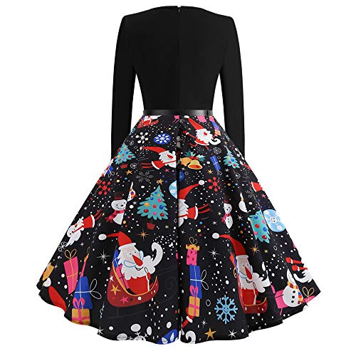FAMILIZO Vestidos Navidad Mujer De La Navidad De Manga Larga O Cuello De Impresión Vintage Vestido De Fiesta De La Noche Vestidos de Fiesta Christmas Dress Women
