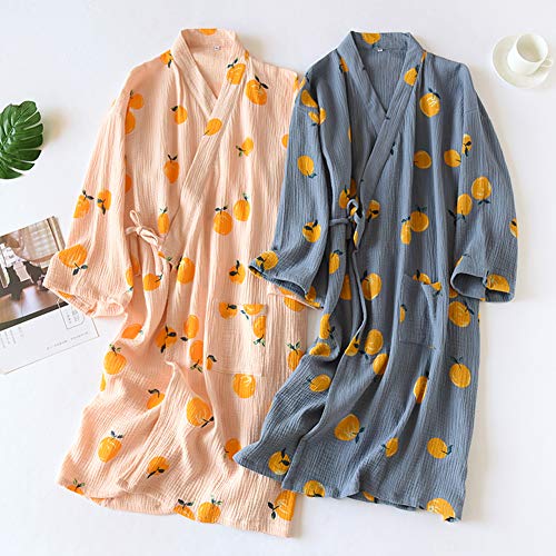 Fancy Pumpkin Bata de Algodón Japonesa para Mujer Bata de Pijama Kimono [Flor A]