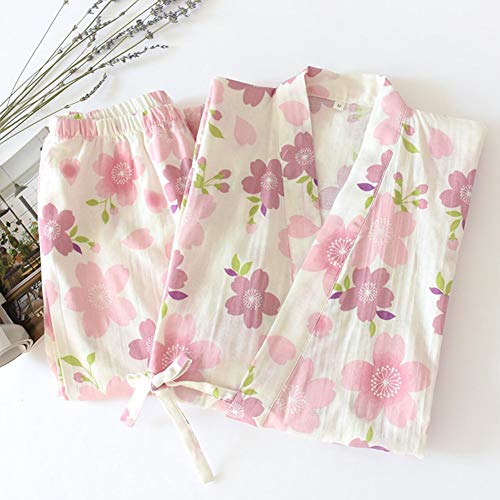 Fancy Pumpkin Traje de pijama de algodón de las mangass del estilo japonés de las Traje de la bata del kimono del algodón Set- para Mujer L Green