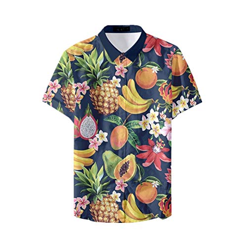 Fansu 3D Camisa Hawaiana para Hombre, Fiesta Tropical de Manga Corta Impreso Camisas de Trabajo Surf Funky Camisa Señores Playa (2XL,Fruta)