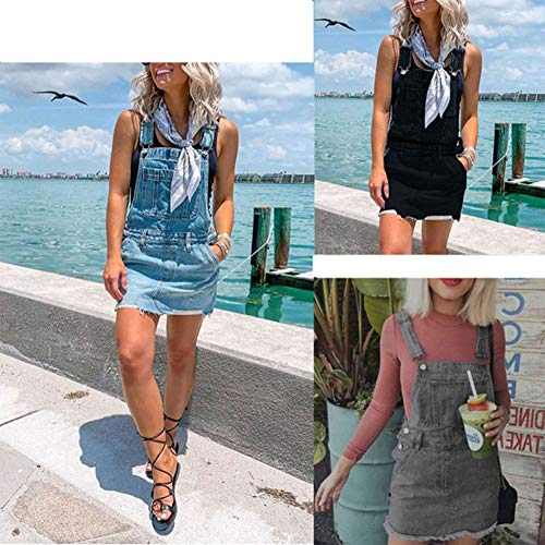 Fansu Vestido Peto Falda Mujer, Vaquero Denim Strappato Dungaree Monos Vaqueros Largos Casuales Fiesta Suelto Casual Elegantes Tamaño Grande (2XL,Azul Claro)