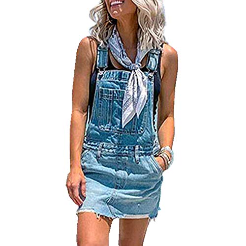Fansu Vestido Peto Falda Mujer, Vaquero Denim Strappato Dungaree Monos Vaqueros Largos Casuales Fiesta Suelto Casual Elegantes Tamaño Grande (2XL,Azul Claro)