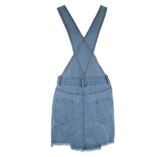 Fansu Vestido Peto Falda Mujer, Vaquero Denim Strappato Dungaree Monos Vaqueros Largos Casuales Fiesta Suelto Casual Elegantes Tamaño Grande (2XL,Azul Claro)