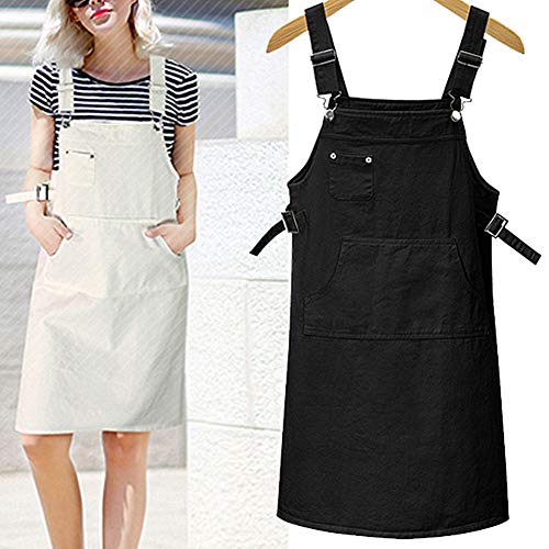 Fansu Vestido Peto Falda Mujer, Vaquero Denim Strappato Dungaree Monos Vaqueros Largos Casuales Fiesta Suelto Casual Elegantes Tamaño Grande (5XL,Negro)