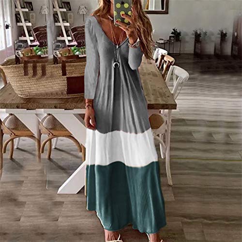 Fansu Vestidos Largos Casual Talla Grandes Mujer Boho Maxi Dress Fiesta Vestido Elegantes Sexy Cuello en V Fiesta Ropa Hippie Chic Cocktail (L,Gris)