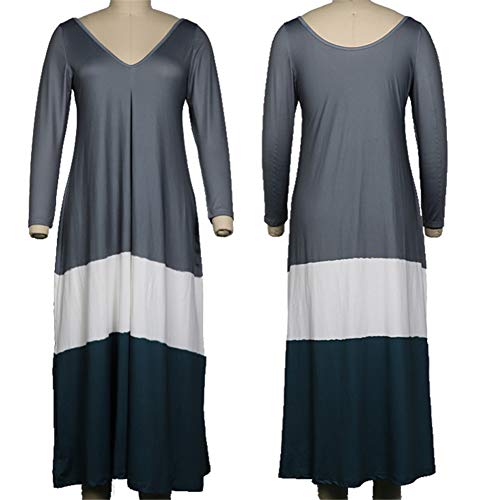 Fansu Vestidos Largos Casual Talla Grandes Mujer Boho Maxi Dress Fiesta Vestido Elegantes Sexy Cuello en V Fiesta Ropa Hippie Chic Cocktail (L,Gris)