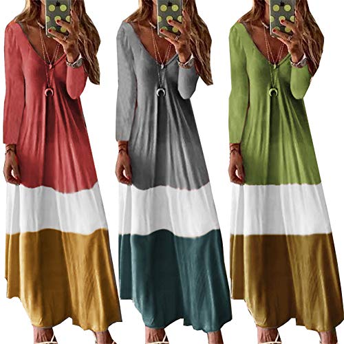 Fansu Vestidos Largos Casual Talla Grandes Mujer Boho Maxi Dress Fiesta Vestido Elegantes Sexy Cuello en V Fiesta Ropa Hippie Chic Cocktail (L,Gris)