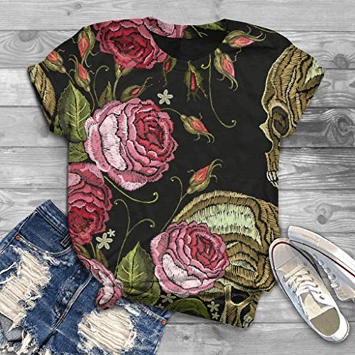 FantaisieZ Camisetas de mujer de manga corta con estampado de gato y animal, cuello redondo, estilo casual, para niña, verano, sueltas, con impresión 3D H M