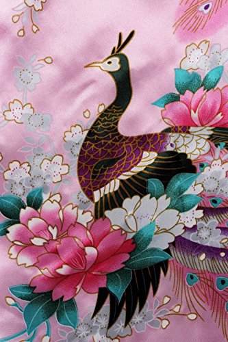 Fantherin Kimono Bata Kimono Floral Bata Seda Satén Kimono para Mujer Boda Pijama Fiesta 135cm (Rosa Claro)