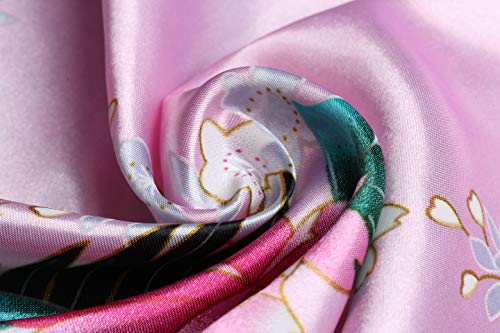 Fantherin Kimono Bata Kimono Floral Bata Seda Satén Kimono para Mujer Boda Pijama Fiesta 135cm (Rosa Claro)