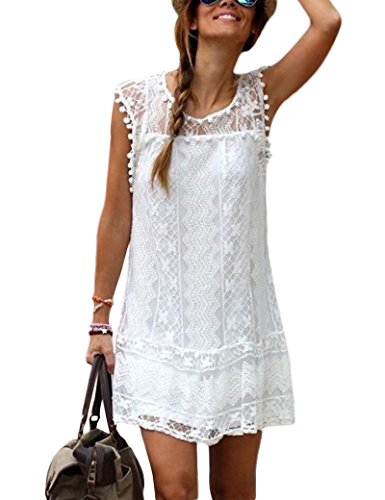 Fanvans Vestidos de Playa Elegante de Encaje de la Mujer White L