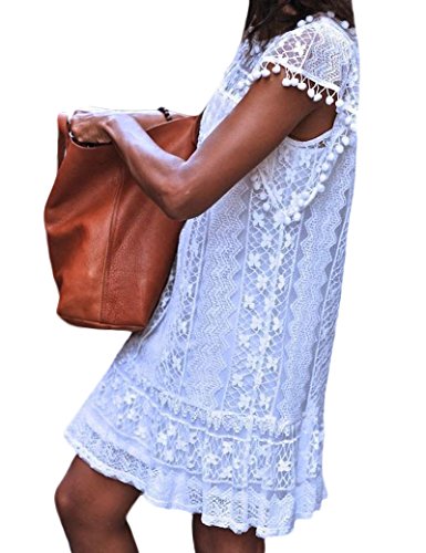 Fanvans Vestidos de Playa Elegante de Encaje de la Mujer White S