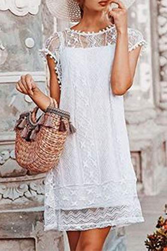 Fanvans Vestidos de Playa Elegante de Encaje de la Mujer White S