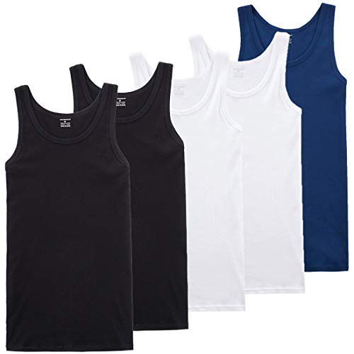 FARCHAT Hombres Camiseta Tirantes Hombre 5 Piezas De Algodón Cómodo Múltiples Colores Y Tamaños Negro Blanco Azul Marino XXL