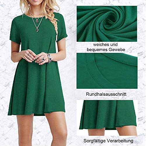 FARCHAT Vestidos Mujer Suelto Casual de la Camiseta Cuello Redondo Vestido Ejercito Verde M