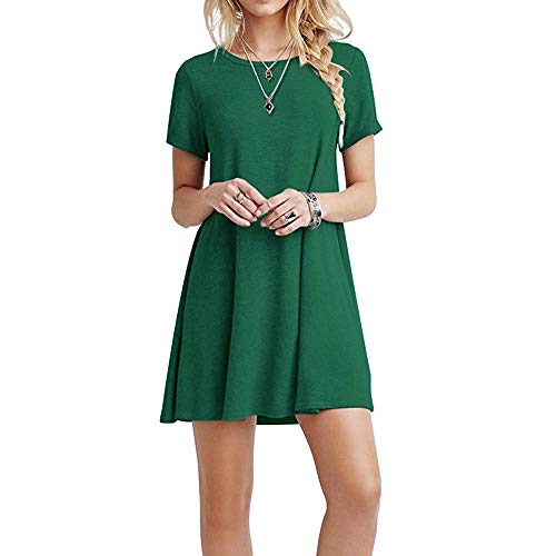 FARCHAT Vestidos Mujer Suelto Casual de la Camiseta Cuello Redondo Vestido Ejercito Verde M