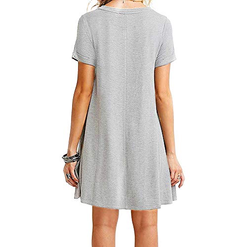 FARCHAT Vestidos Mujer Suelto Casual de la Camiseta Cuello Redondo Vestido Gris L