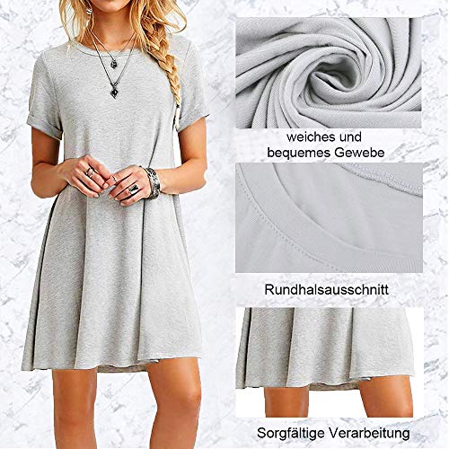 FARCHAT Vestidos Mujer Suelto Casual de la Camiseta Cuello Redondo Vestido Gris L