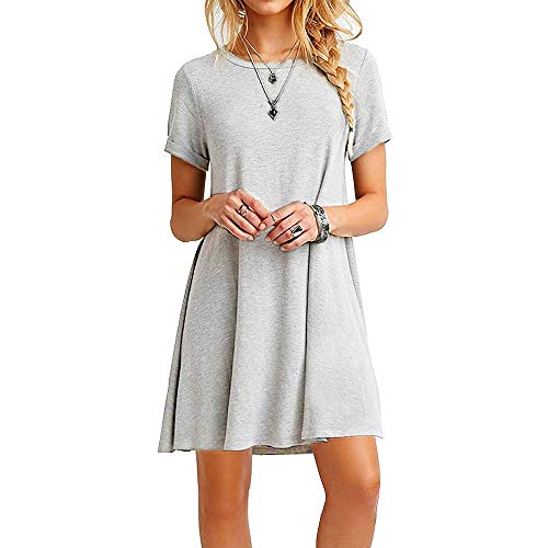 FARCHAT Vestidos Mujer Suelto Casual de la Camiseta Cuello Redondo Vestido Gris L