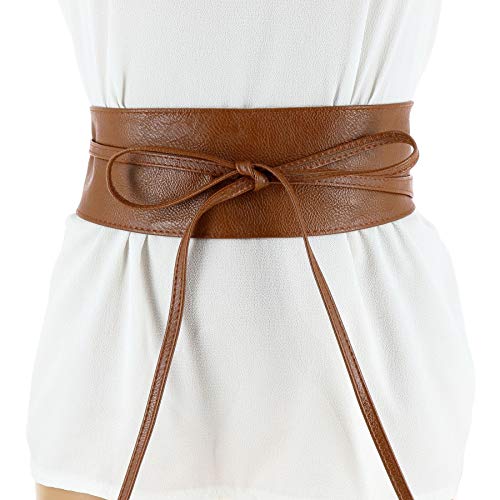 FASHIONGEN - Cinturón de Mujer Obi Ancha de Cuero sintética, para Vestido, MICA - Camello, 2XL
