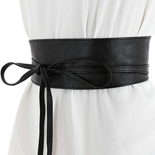 FASHIONGEN - Cinturón de Mujer Obi Ancha de Cuero sintética, para Vestido, MICA - Negro, L-XL