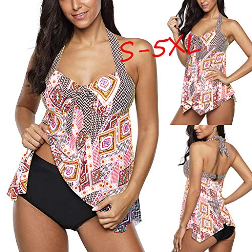 FBGood Bikini para Mujer, bañador Estampado étnico, diseño Retro y Conservador, Talla Grande, para Mujer, bañador con Abertura, Caqui, S