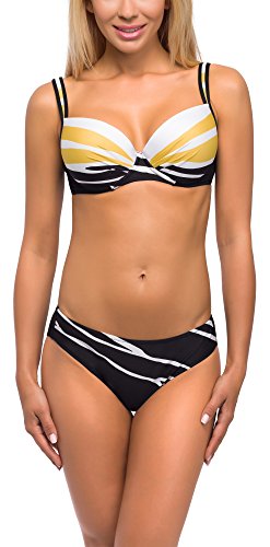 Feba Bikinis Conjunto Tops y Bragas Trajes de Baño 2 Piezas Bañadores Ropa Verano Mujer D1N32L1V2RS4 (Negro/Blanco, EU Cup 80G/Bottom 40 (ES 95G/42))
