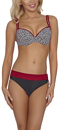 Feba Bikinis Conjunto Tops y Bragas Trajes de Baño 2 Piezas Bañadores Ropa Verano Mujer D1N32L1V2RS4 (Negro/Granate, EU Cup 70E/Bottom 36 (ES 85E/38))