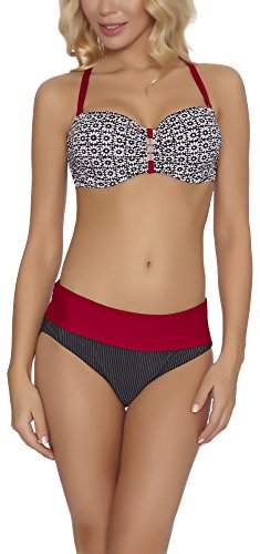 Feba Bikinis Conjunto Tops y Bragas Trajes de Baño 2 Piezas Bañadores Ropa Verano Mujer S2L2N1 (Negro/Granate, EU Cup 75G/Bottom 38 (ES 90G/40))