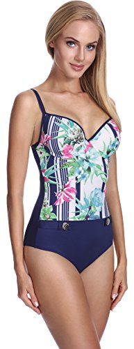 Feba Monokini Moldeador de Silueta Push Up Bañadores Trajes de Baño 1 Pieza Ropa Vestidos Playa Verano Mujer F28(Patrón-418, EU Cup 80C / 40 = ES (Cup 95C / 42))