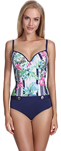 Feba Monokini Moldeador de Silueta Push Up Bañadores Trajes de Baño 1 Pieza Ropa Vestidos Playa Verano Mujer F28(Patrón-418, EU Cup 80C / 40 = ES (Cup 95C / 42))