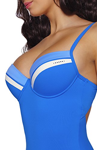 Feba Push Up Monokini Bañadores Trajes de Baño Ropa Playa Verano Mujer GR2CC2 (Azul, EU Cup 75E/Bottom 38 (ES 90E/40))
