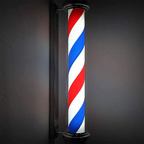FEE-ZC Barber Pole 100CM Round Top LED Barber Shop Sign Pole Light Rojo Blanco Blue Stripe Diseño Giratorio e Iluminado Lámpara Colgante de Pared Lámpara de salón de Belleza