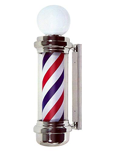 FEE-ZC Barber Pole with Top Lamp 90CM Cilíndrico LED Barber Shop Sign Pole Light Rojo Blanco Blue Stripe Rotating Outdoor Waterproof Beauty Salon Lámpara de Pared