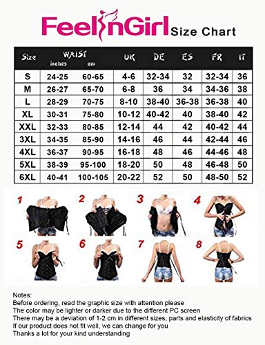 FeelinGirl Corset Top Vintage Brocado Encaje con Broche y Cinta Ajustable Bustier Sexy para MujerTalla Negro L/Talla 38