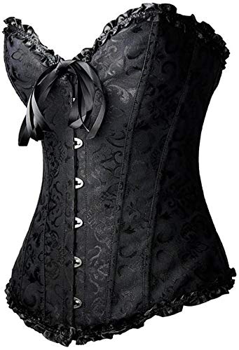 FeelinGirl Corset Top Vintage Brocado Encaje con Broche y Cinta Ajustable Bustier Sexy para MujerTalla Negro L/Talla 38