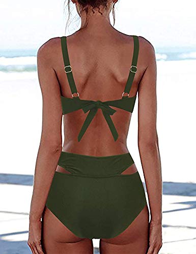 FeelinGirl Cruz Estilo Marino Dos Piezas Conjunto de Bikini para Mujer Traje de Baño Sexy Cruzado-Verde XL:Talla-44