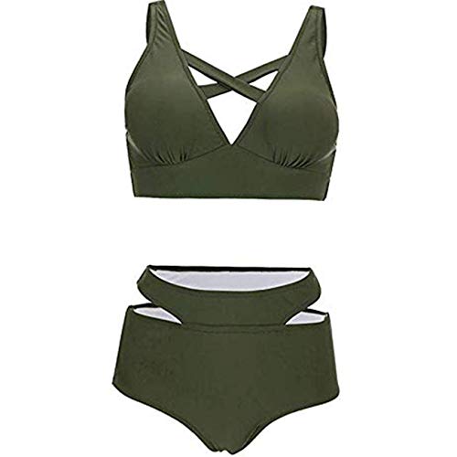 FeelinGirl Cruz Estilo Marino Dos Piezas Conjunto de Bikini para Mujer Traje de Baño Sexy Cruzado-Verde XL:Talla-44