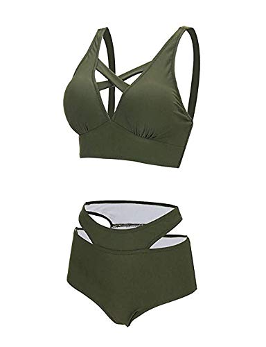 FeelinGirl Cruz Estilo Marino Dos Piezas Conjunto de Bikini para Mujer Traje de Baño Sexy Cruzado-Verde XL:Talla-44