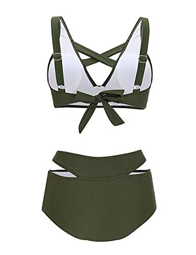 FeelinGirl Cruz Estilo Marino Dos Piezas Conjunto de Bikini para Mujer Traje de Baño Sexy Cruzado-Verde XL:Talla-44