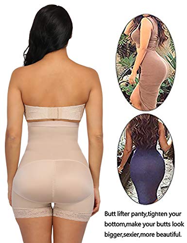 FeelinGirl Faja Reductora de Cintura Alta Patalón Modelador para Mujer Shapewear Lumbar Adelgazante Thigh Slimmer Beige Cintura 66-72cm(S/Talla 36)